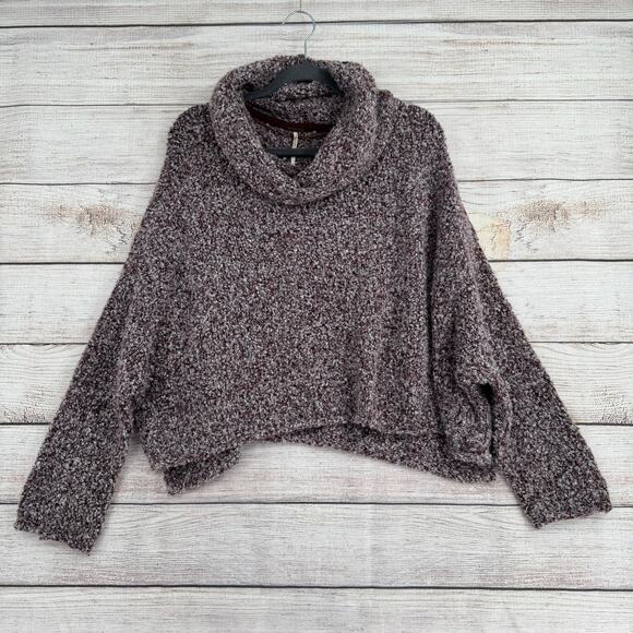 Free People Fuzzy Chunky Knit Oversized Turtleneck Sweater Womens XS Purple Gray - Picture 1 of 13
